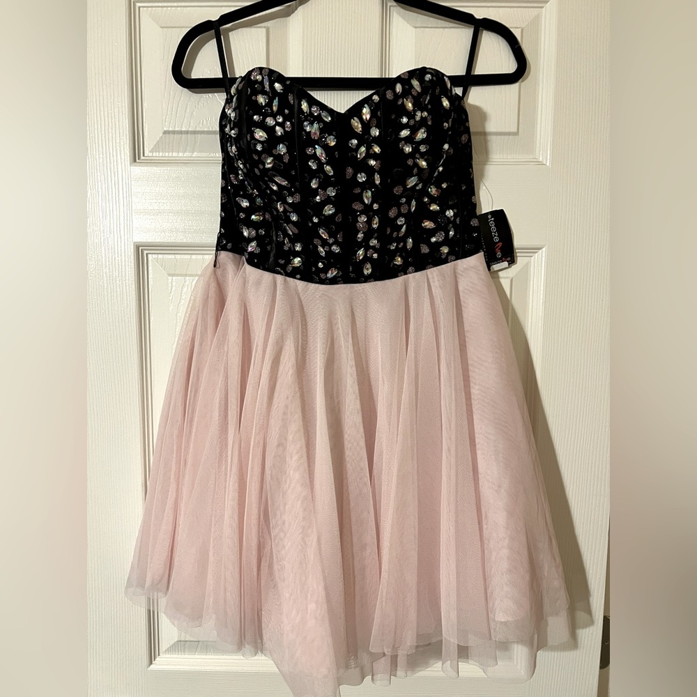 NWT Nights By Teeze Me Black & Blush Sleeveless Semi Formal Cocktail Dress